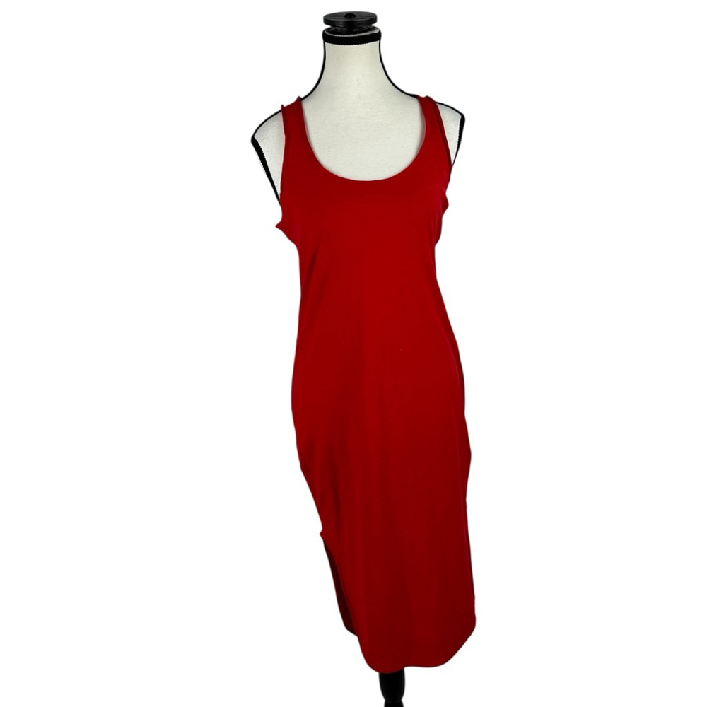 Nation LTD Tank Dress S Red Scoop Neck Sleeveless Midi Hi Low Summer Pima Cotton - Picture 2 of 10